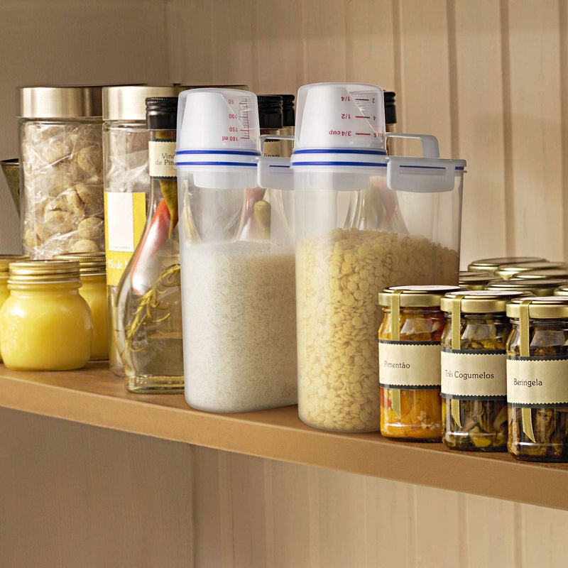 TBMax Rice Cereal Container Oatmeal Dispenser - 2 Pack Rice Storage Container with Measuring Cup + Easy Pouring Spout, Perfect for Flour Sugar Grain Nuts Kitchen Pantry Storage Organization - Image 3